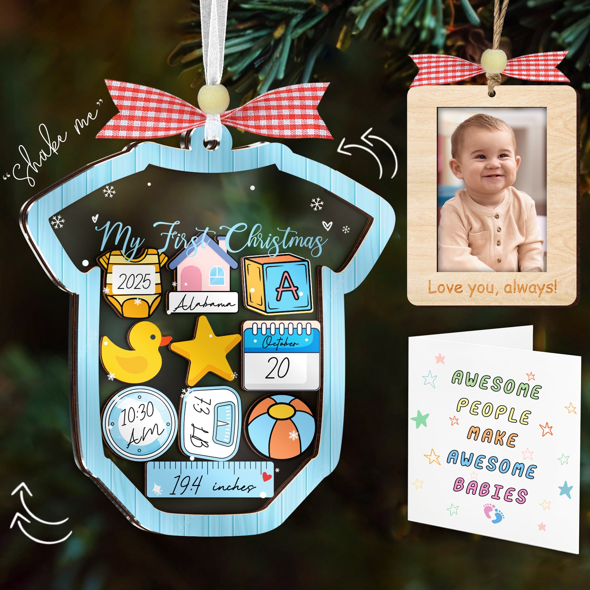Baby’s First Christmas Shaking Ornament – Personalized Keepsake Gift for Boy or Girl