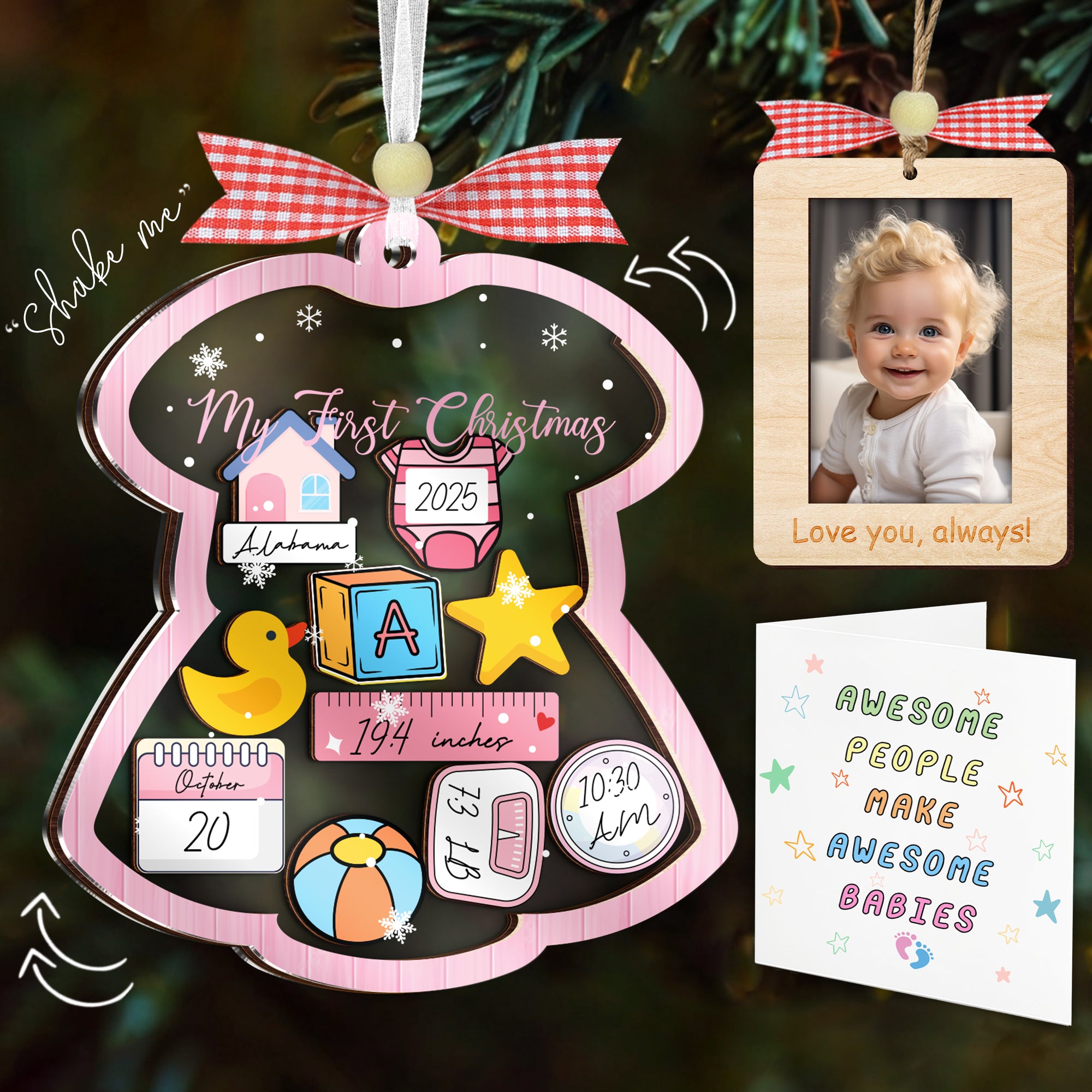 Baby’s First Christmas Shaking Ornament – Personalized Keepsake Gift for Boy or Girl